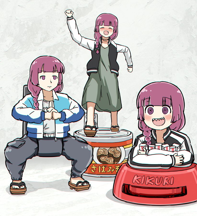 1girl, :d, alcohol_carton, balancing_sasuke, black_jacket, black_nails, blunt_bangs, bocchi_the_rock!