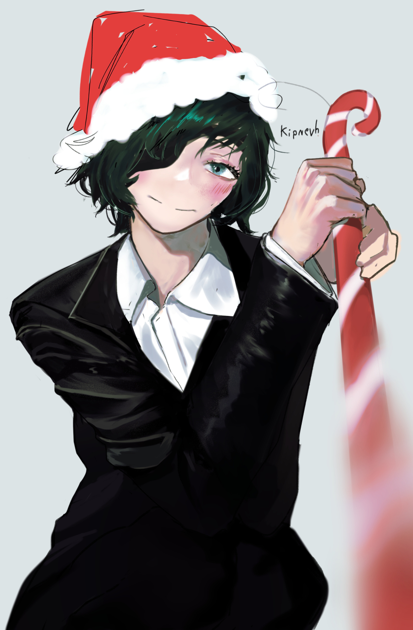 absurdres, artist_name, blue_eyes, candy, candy_cane, chainsaw_man, christmas, eyepatch