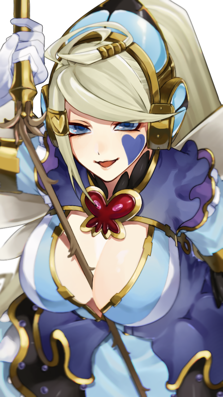 1girl, :d, arm_up, between_breasts, black_pantyhose, blonde_hair, blue_dress, blue_eyes