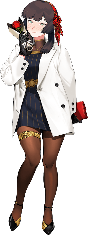 1girl, black_dress, blush, brown_hair, coat, dress, flower, flower_hairband