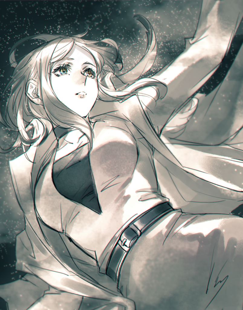 1girl, belt, blue_eyes, bomssp, breasts, commentary_request, eyelashes, galea_(xenoblade)