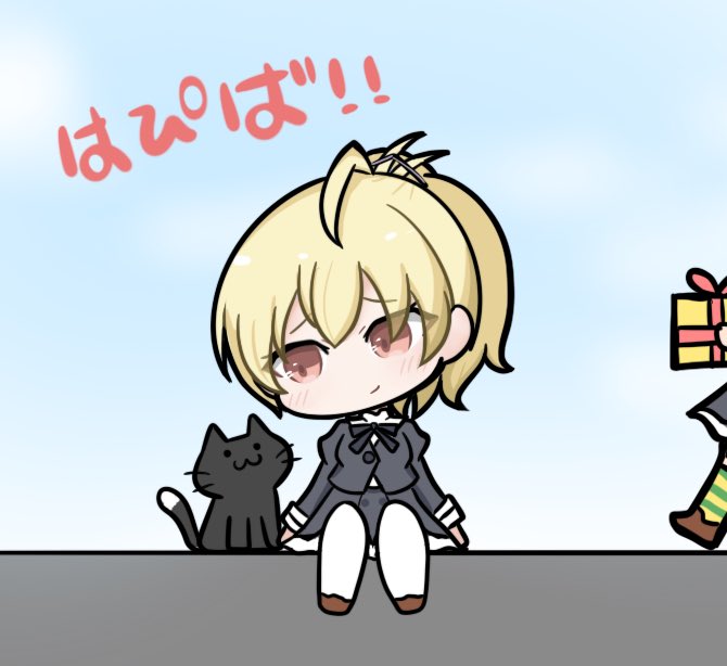 2girls, :3, ahoge, ando_tazusa, animal, assault_lily, black_cat, black_ribbon