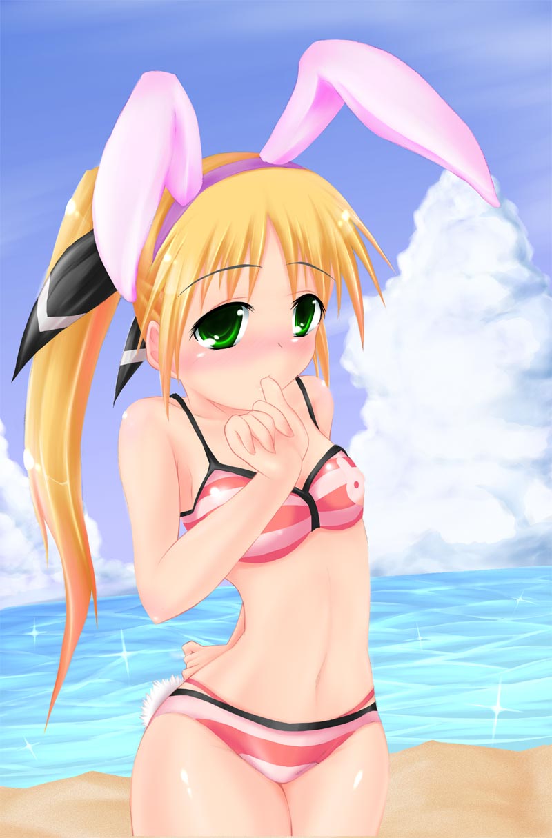 animal_ears, beach, rabbit_ears, highres, swimsuit, tagme, yatarou_(rapidrabbit)