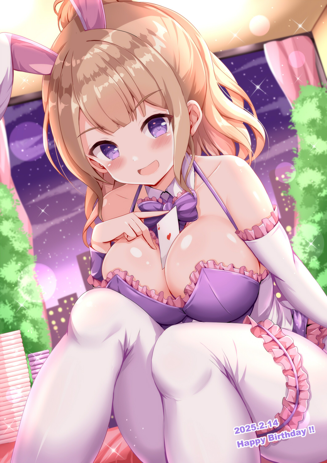 1girl, ace_(playing_card), ace_of_hearts, animal_ears, between_breasts, blunt_bangs, blush, breasts