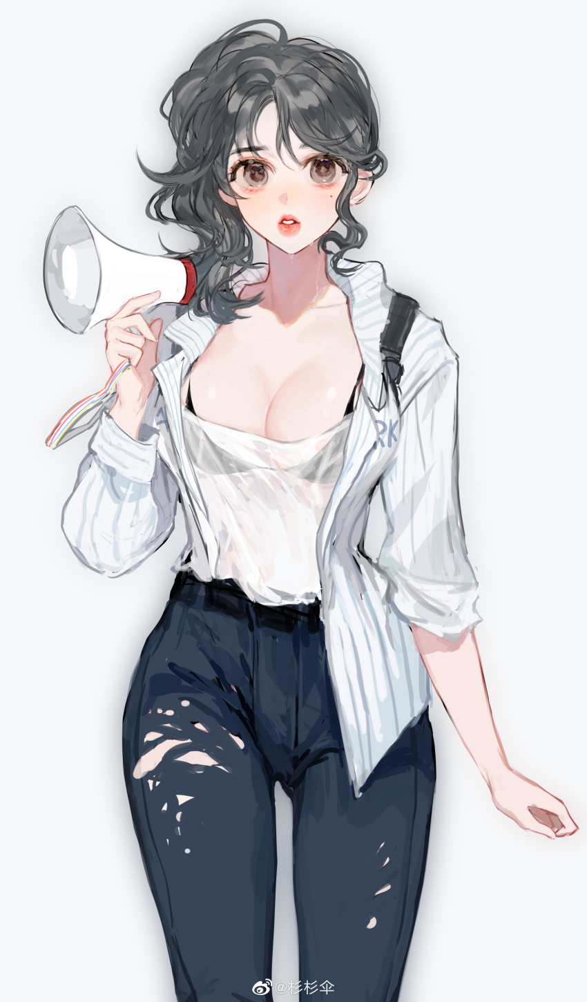 1girl, absurdres, backpack, bag, belt, black_bag, black_belt, black_bra