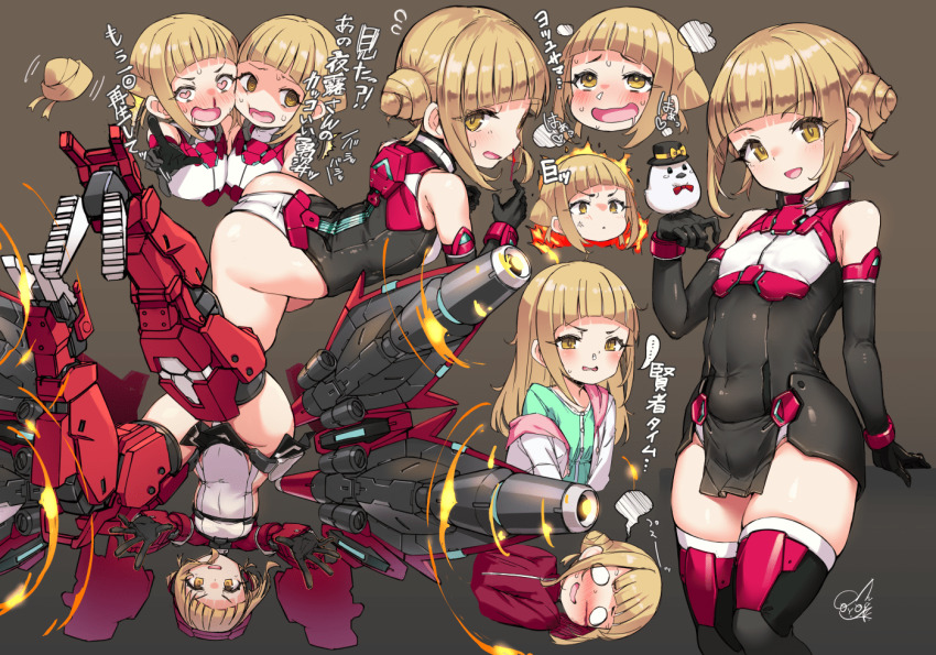 1girl, alice_gear_aegis, alternate_hairstyle, aroused_nosebleed, ass, bird, blonde_hair, blood