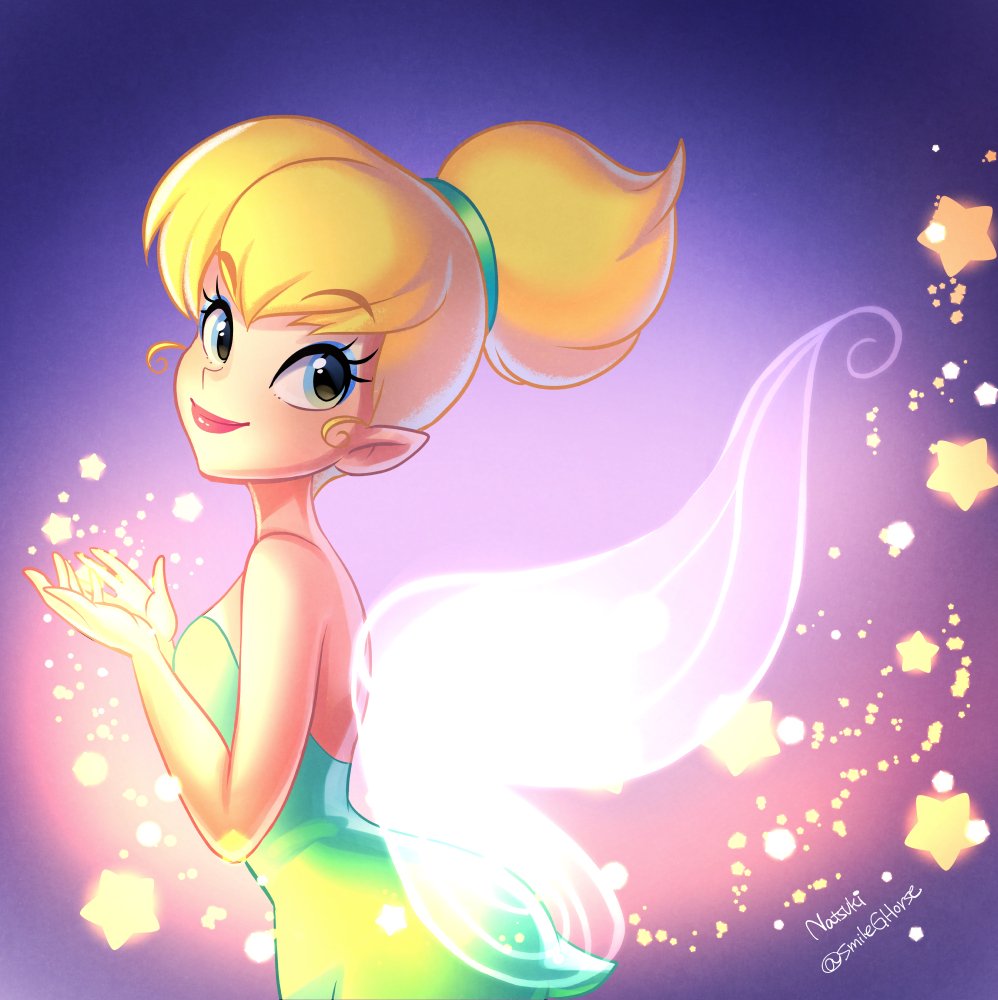1girl, bare_shoulders, blonde_hair, blue_eyes, dress, fairy, fairy_wings, green_dress