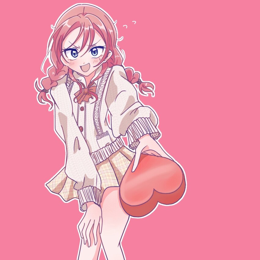 1girl, blue_eyes, bow, bowtie, braid, braided_twintails, cardigan, collared_shirt