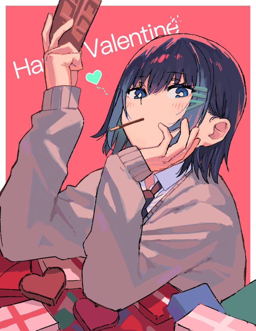 1girl, alternate_costume, arm_support, black_necktie, blue_eyes, blue_hair, border, box