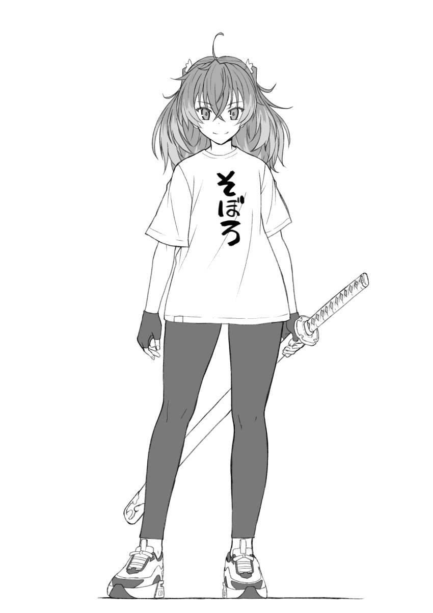 1girl, ahoge, artistic_error, asakura_mihono, bad_perspective, closed_mouth, clothes_writing, commentary_request