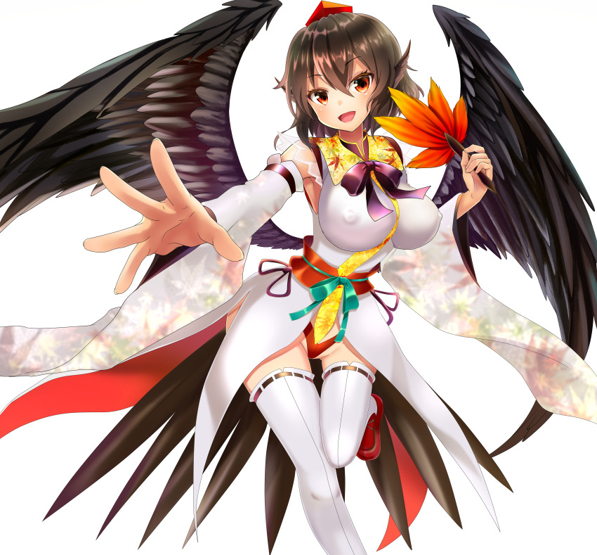 1girl, 2a2hs, :d, absurdres, animal_ears, bare_shoulders, bird_ears, bird_wings