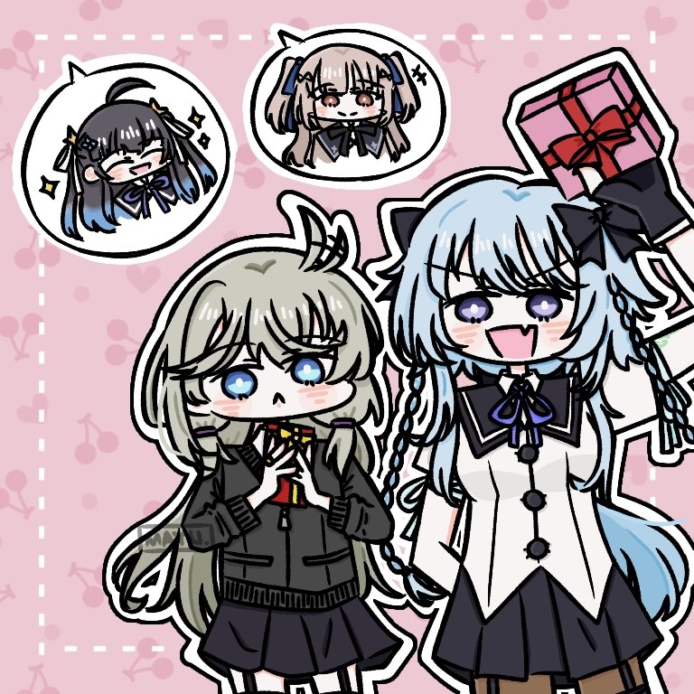 +++, 4girls, :>, :<, :d, ^_^, ahoge, arm_behind_back