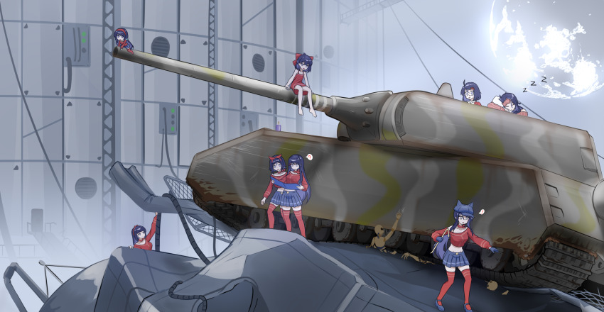 !, 1girl, ?, animal_ear_headwear, animal_ears, blue_hat, blue_skirt, bow