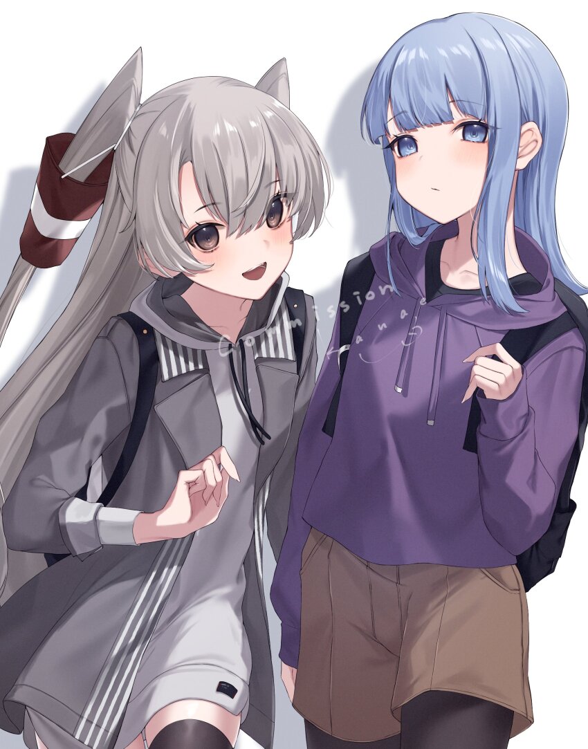 2girls, absurdres, amatsukaze_(hinamatsuri)_(kancolle), amatsukaze_(kancolle), backpack, bag, black_thighhighs, blue_eyes