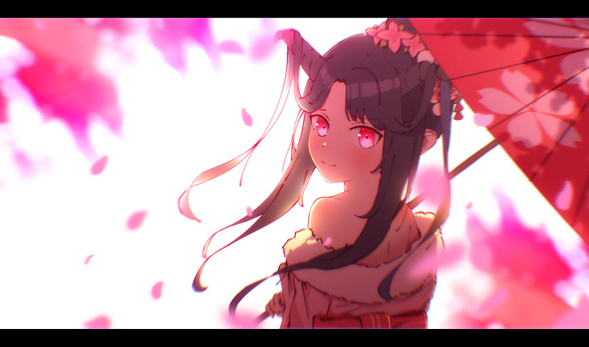 1girl, absurdres, bare_shoulders, blue_archive, blush, bow, closed_mouth, demon_girl