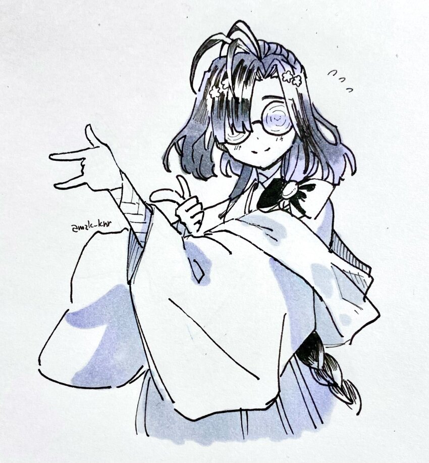 1girl, age_nasuo, ahoge, braid, coke-bottle_glasses, fate/grand_order, fate_(series), flower