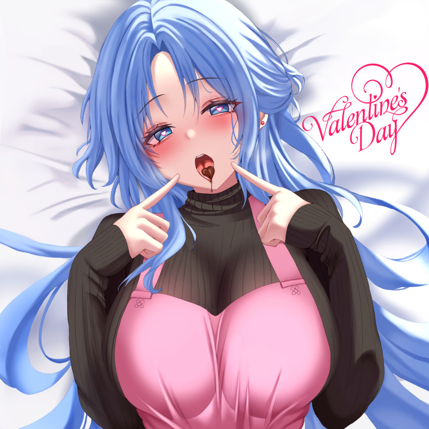 1girl, alsace_(azur_lane), apron, azur_lane, black_sweater, blue_eyes, blue_hair, blush