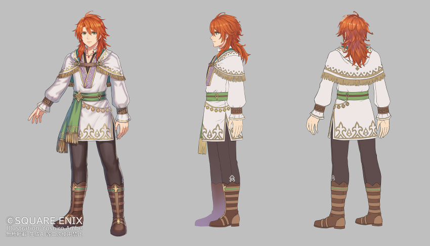 1boy, anbe_yoshirou, arm_at_side, artist_name, black_pants, boots, breasts, brown_boots