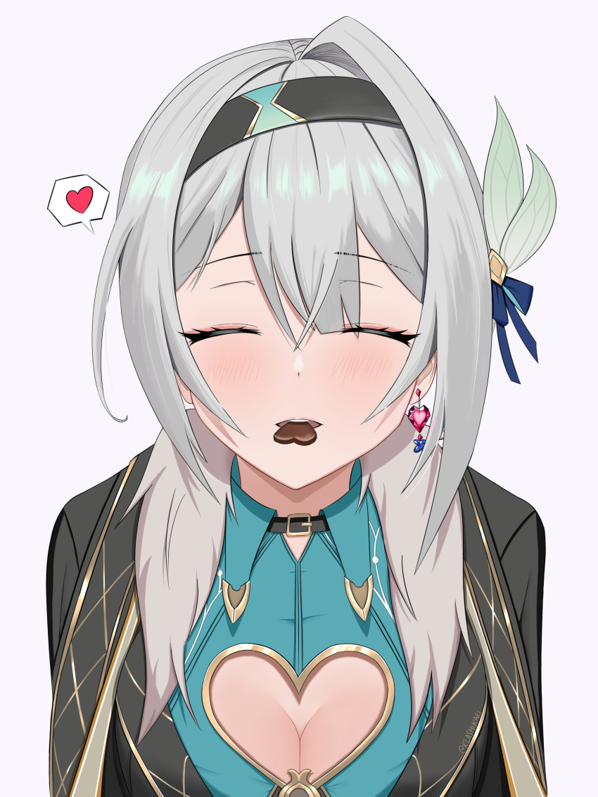 1girl, absurdres, alternate_costume, aqua_shirt, aventurine_(honkai:_star_rail), aventurine_(honkai:_star_rail)_(cosplay), black_choker, black_headband