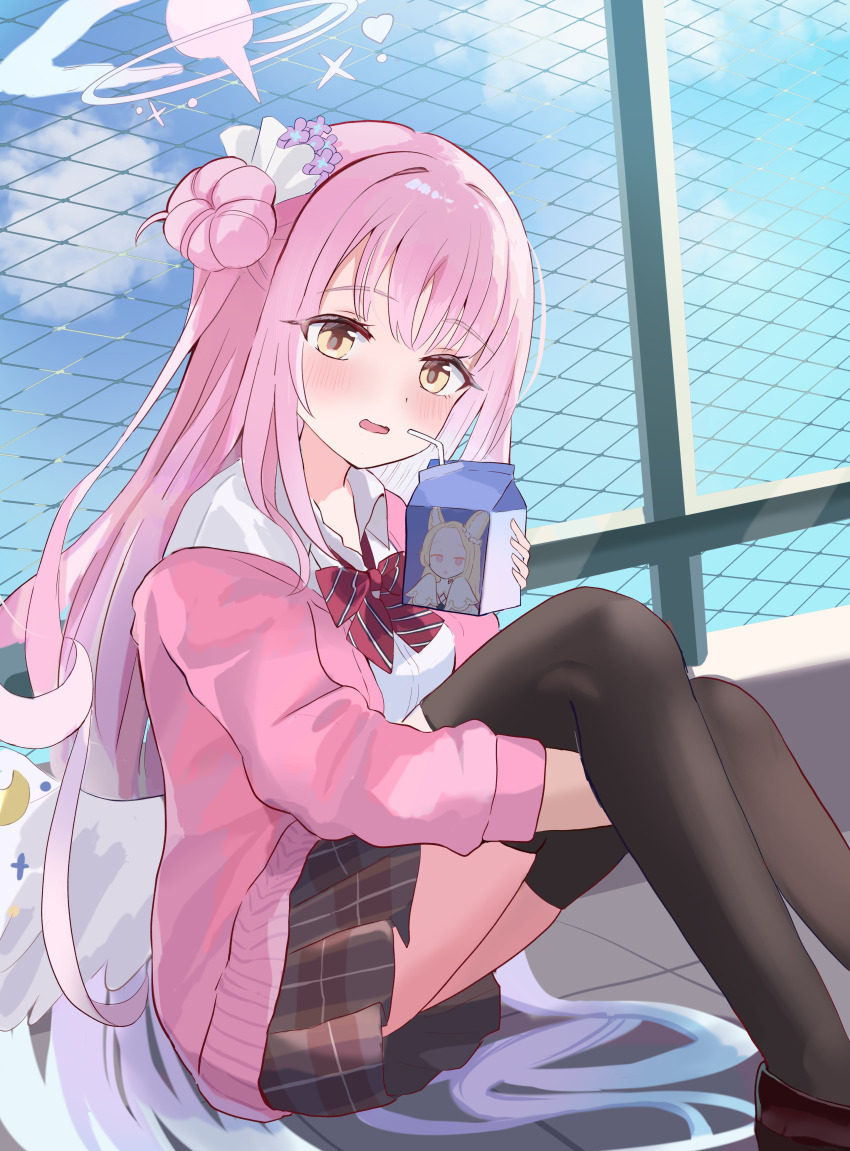 1girl, absurdres, alternate_costume, black_thighhighs, blue_archive, blue_hair, blush, bow