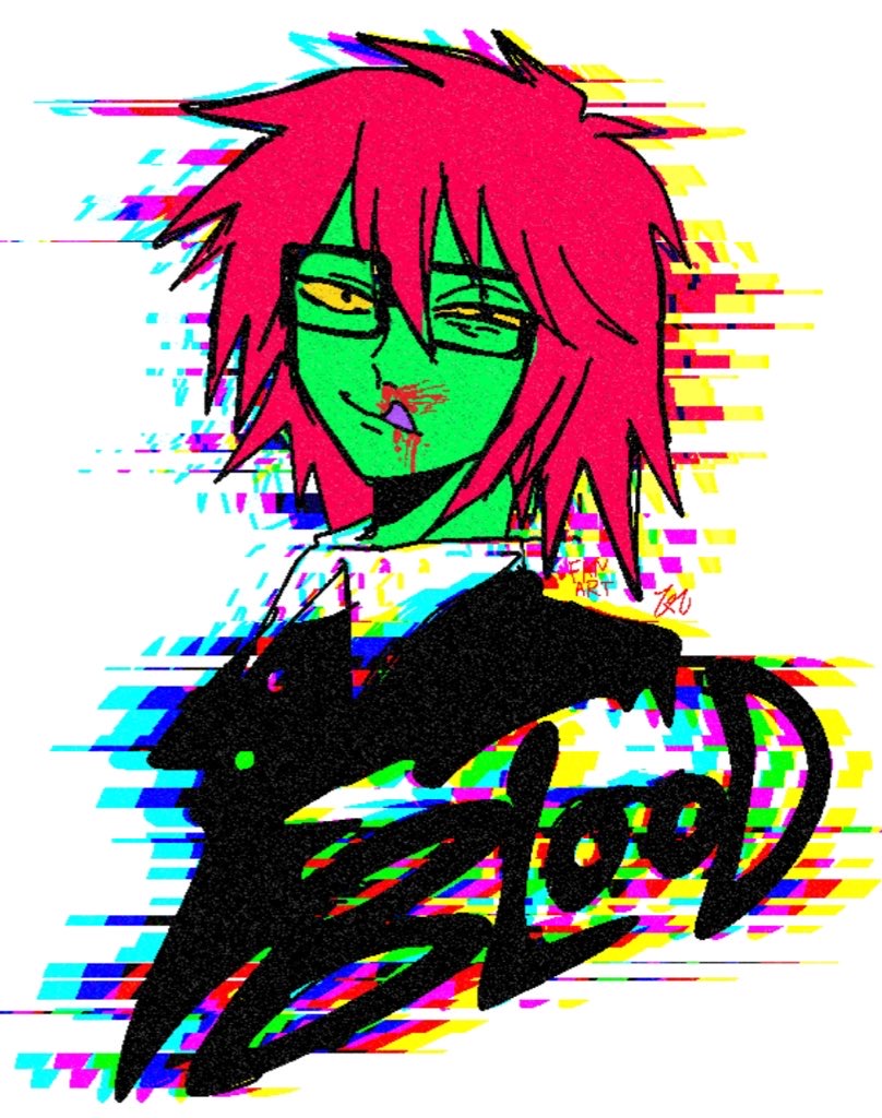 0t0maruchan, 1boy, black_eyes, blood, blood_on_face, colored_sclera, colored_skin, commentary_request