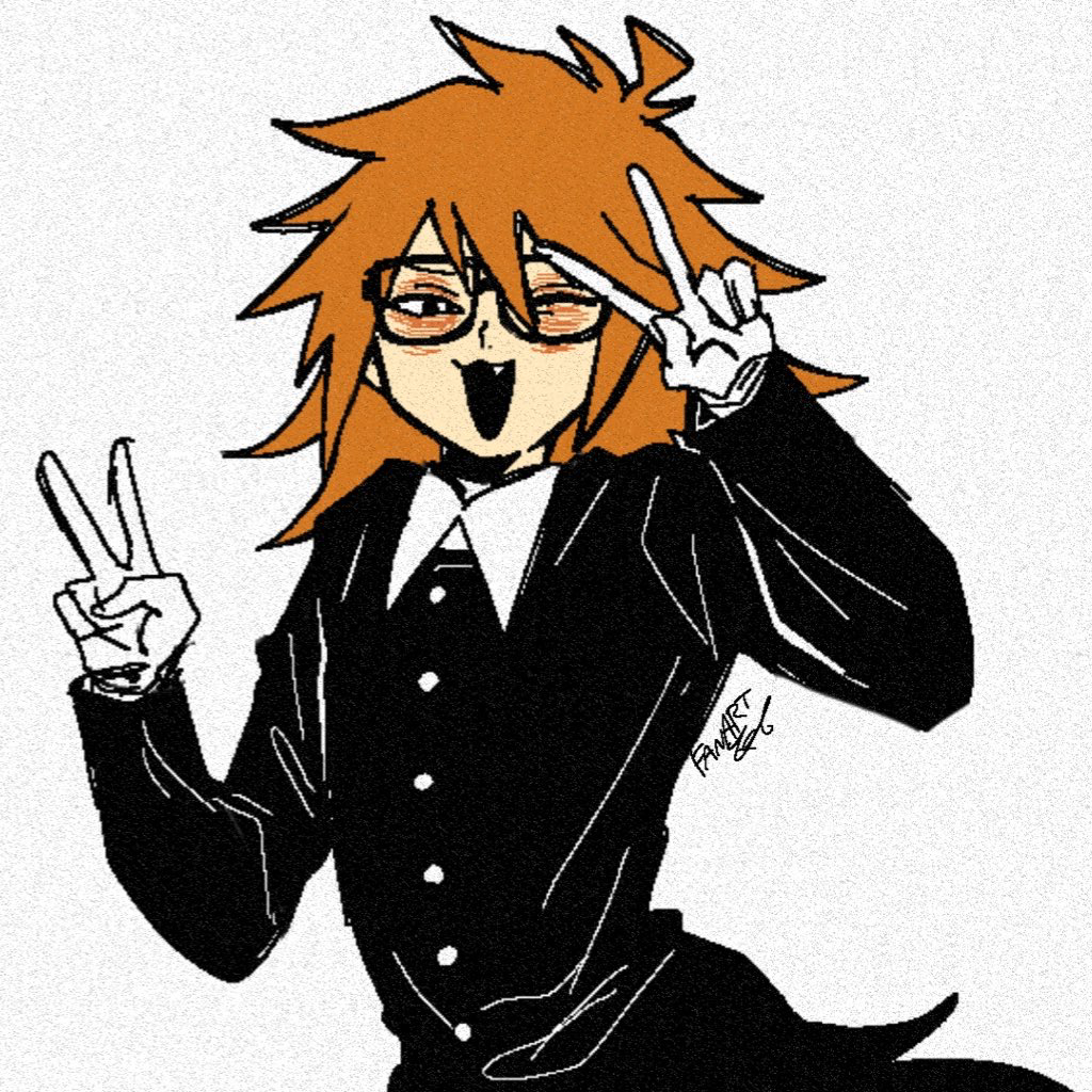 0t0maruchan, 1boy, black_coat, black_eyes, coat, commentary_request, double_v, fang