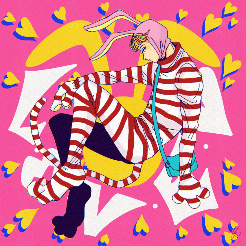 0t0maruchan, 1boy, animal_hat, black_eyes, blonde_hair, bodysuit, full_body, hat