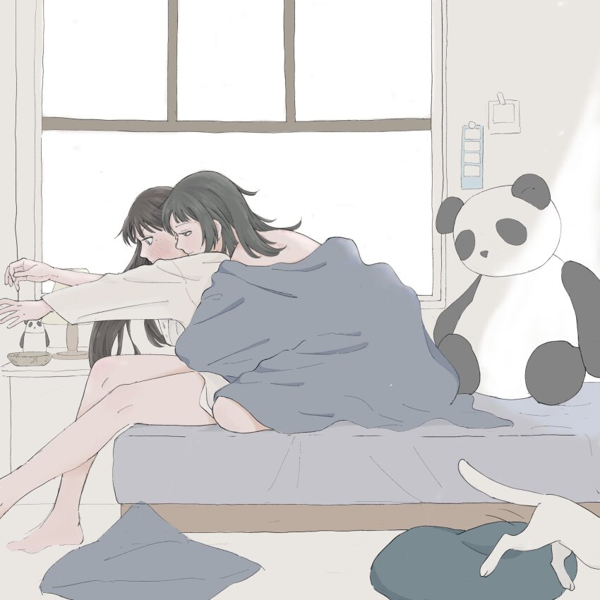 2girls, animalization, bang_dream!, bang_dream!_it's_mygo!!!!!, black_hair, blue_eyes, closed_mouth, commentary