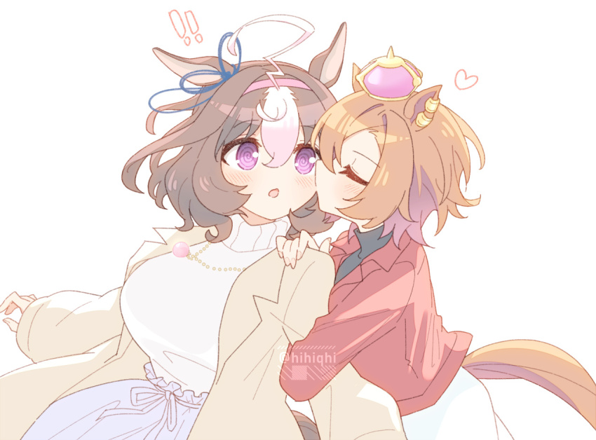 !, !!, 2girls, :o, @_@, ahoge, animal_ears, black_sweater