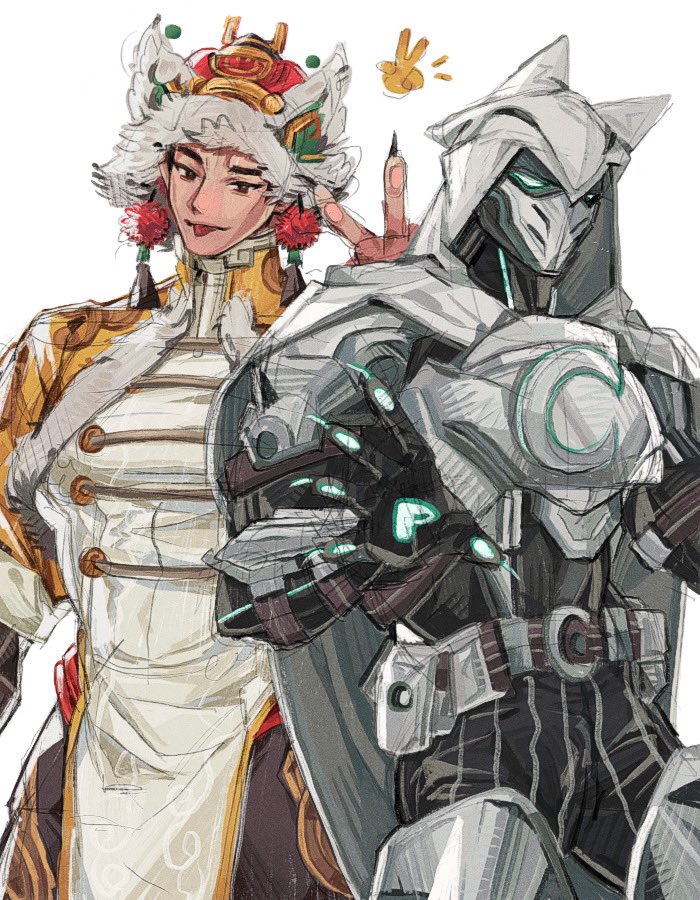 2boys, animal_ears, bodysuit, cape, cat_ears, chinese_clothes, crescent, dotori_012