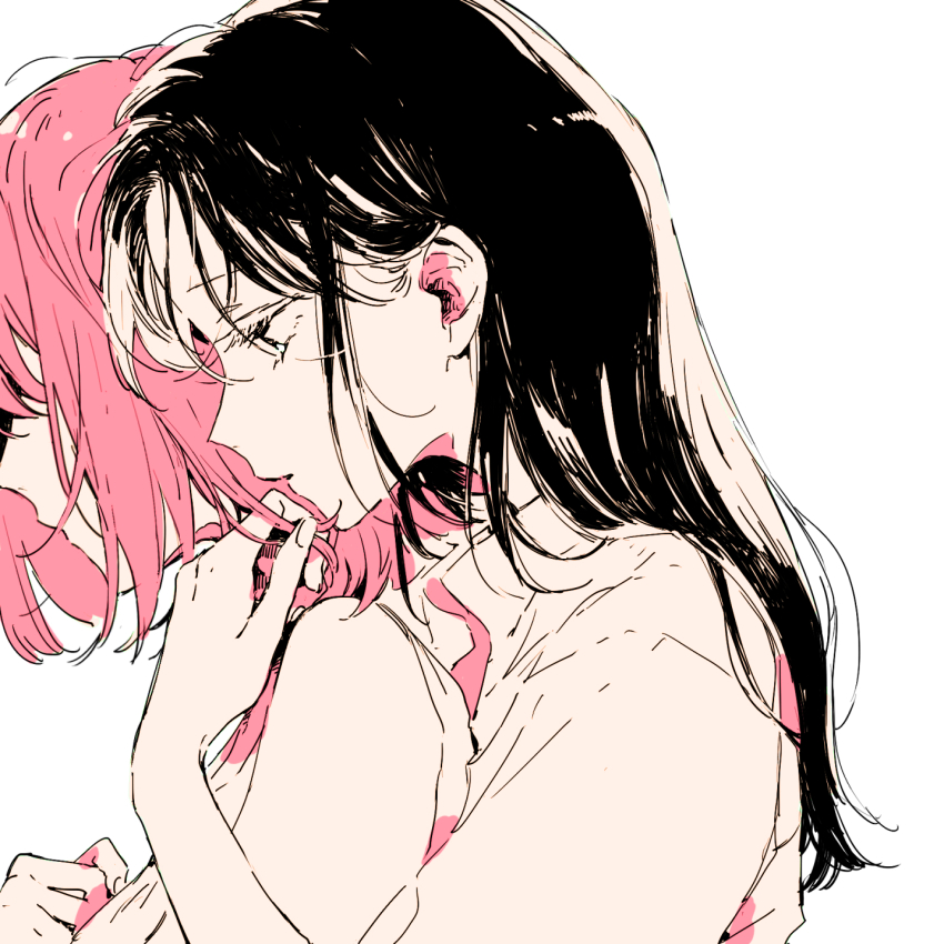 2girls, black_hair, faceless, faceless_female, highres, hug, hug_from_behind, kakmxxxny06