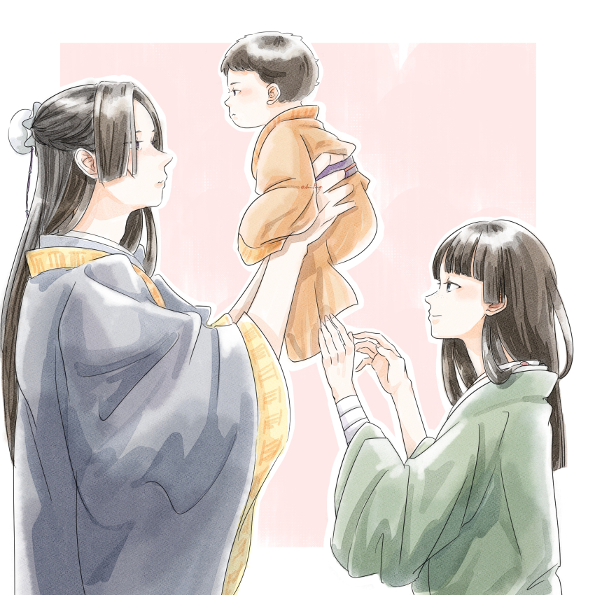 1boy, 1girl, anisatoshii, black_hair, bun_cover, child, chinese_clothes, highres