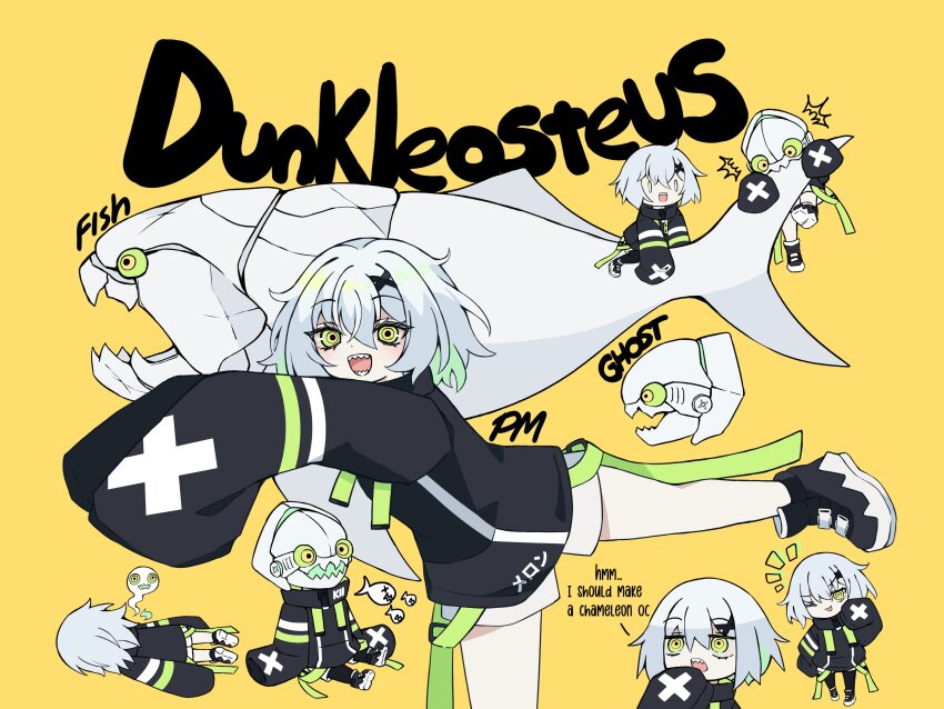 1girl, :d, ^^^, absurdres, armor, biting, biting_another's_tail, black_jacket