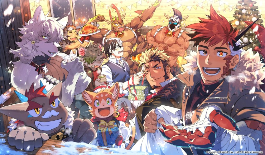 6+boys, abs, animal_ears, another_eidos-r, arthropod_boy, bara, barboros_(another_eidos), beetle_boy