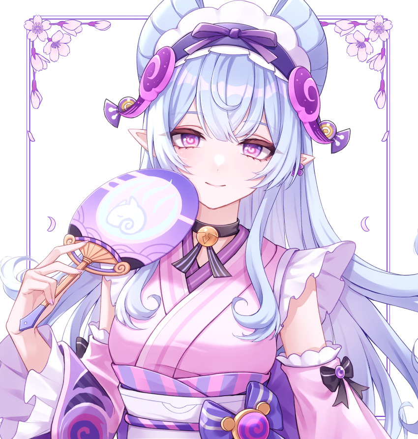 1girl, absurdres, bare_shoulders, black_choker, blue_hair, choker, detached_sleeves, genshin_impact