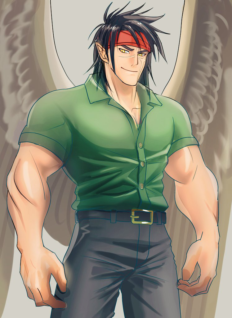 1boy, bird_wings, black_pants, commentary_request, cross_scar, facial_scar, feathered_wings, fire_emblem