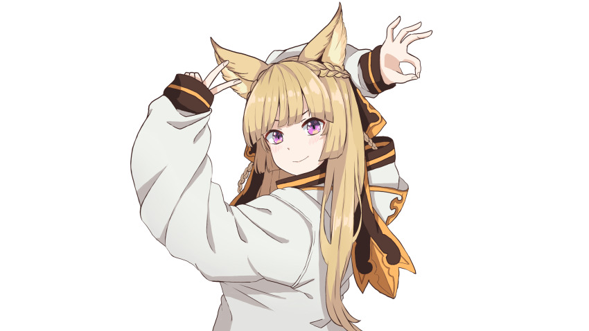 1girl, animal_ears, aruvian13, black_ribbon, blonde_hair, braid, erune, goodbye_sengen_(vocaloid)