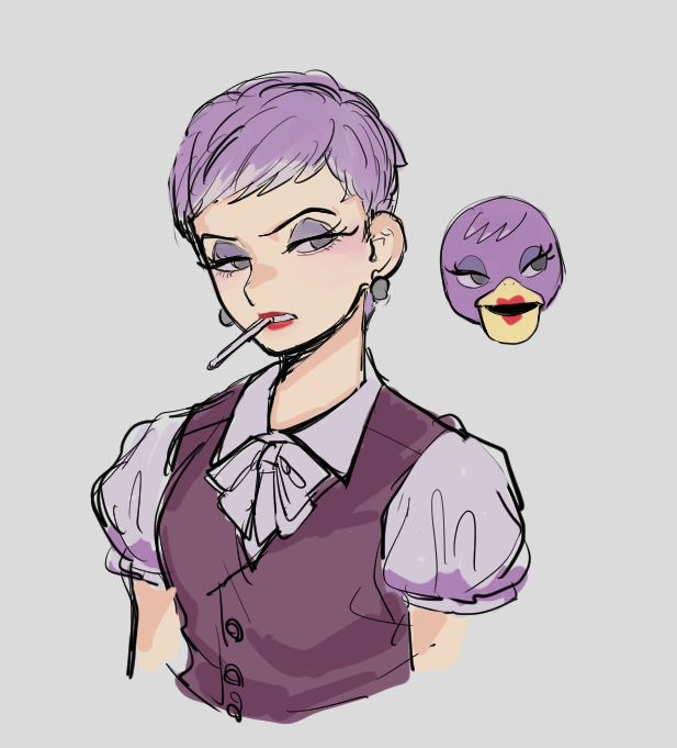 1girl, animal_crossing, cigarette, dancho_no_mori, earrings, eyeshadow, frown, humanoid_and_humanization