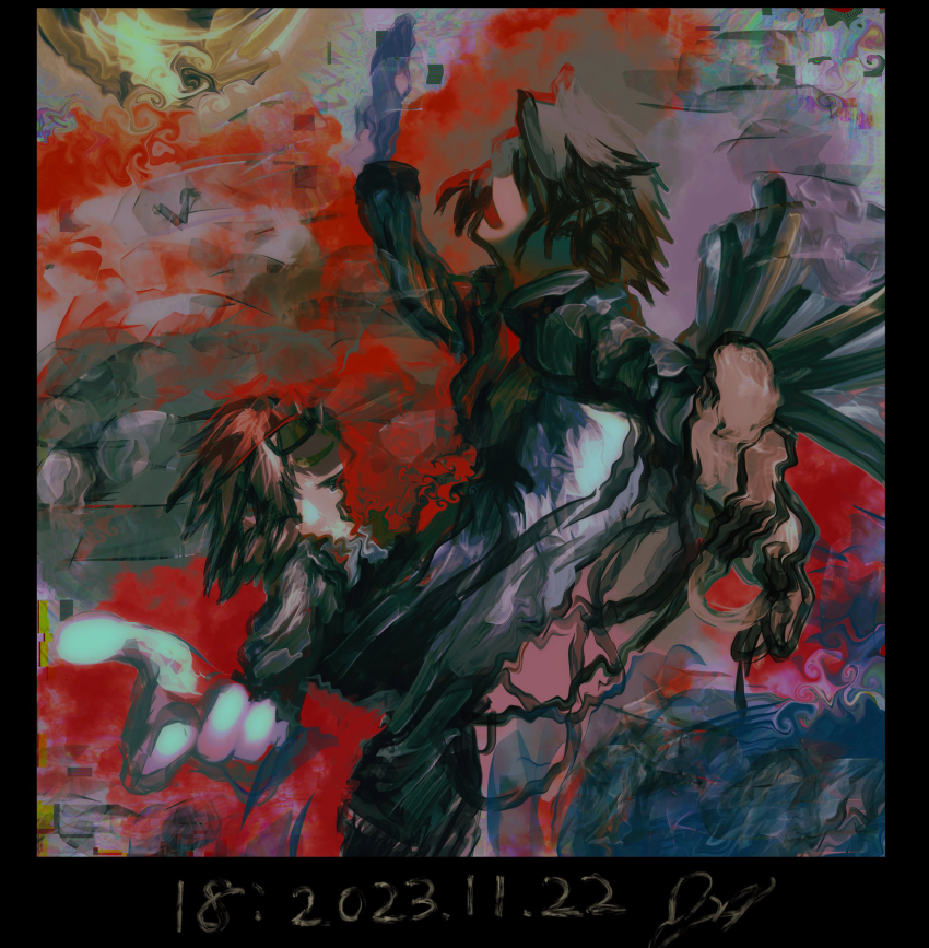 0000k_lll, 2boys, black_hair, dated, gakuran, glasses, highres, multiple_boys