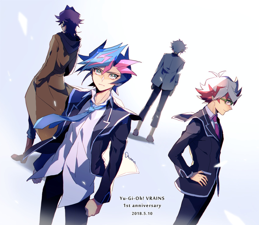 4boys, amano_(amn_0w0), arms_at_sides, bad_id, bad_pixiv_id, black_jacket, black_pants, blue_eyes