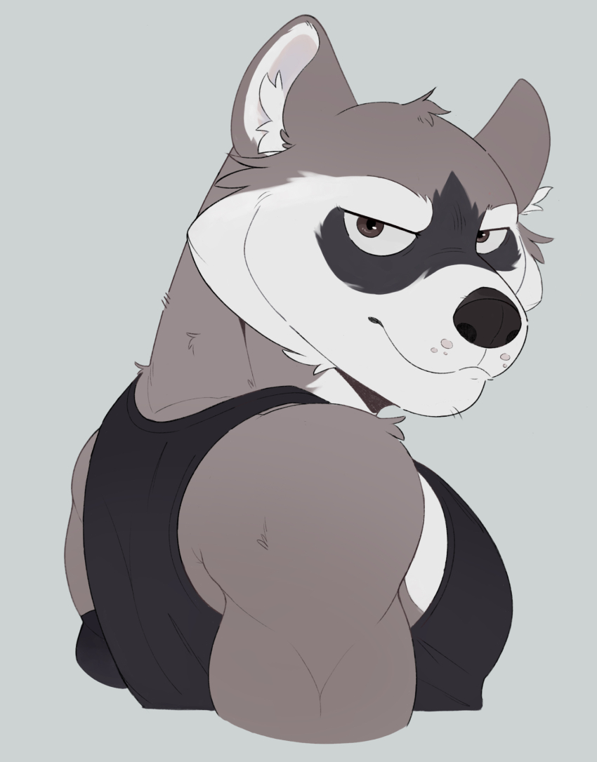 1boy, animal_ears, armband, black_armband, black_shirt, black_tank_top, brown_eyes, closed_mouth