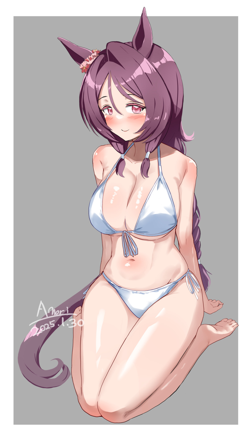 1girl, a.nori, absurdres, bikini, blush, braid, breasts, cleavage