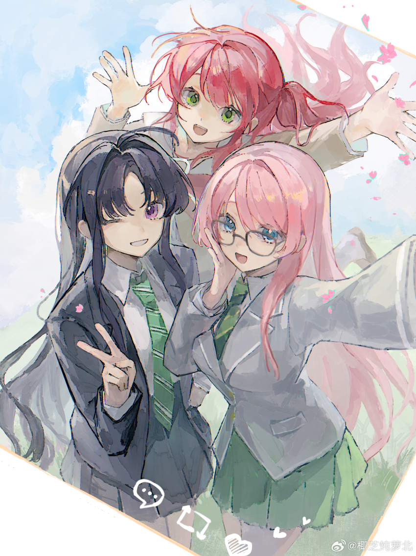 3girls, absurdres, ahoge, awa_subaru, bang_dream!, bang_dream!_it's_mygo!!!!!, black_hair, black_jacket