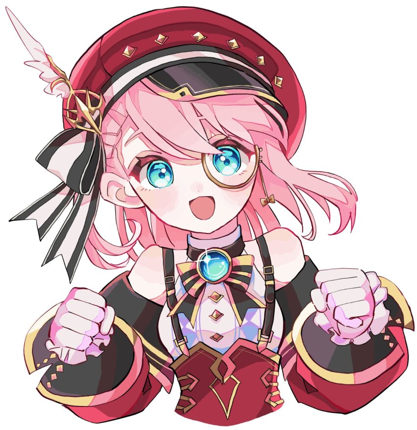 1girl, bare_shoulders, blue_gem, bow, brooch, charlotte_(genshin_impact), detached_sleeves, gem