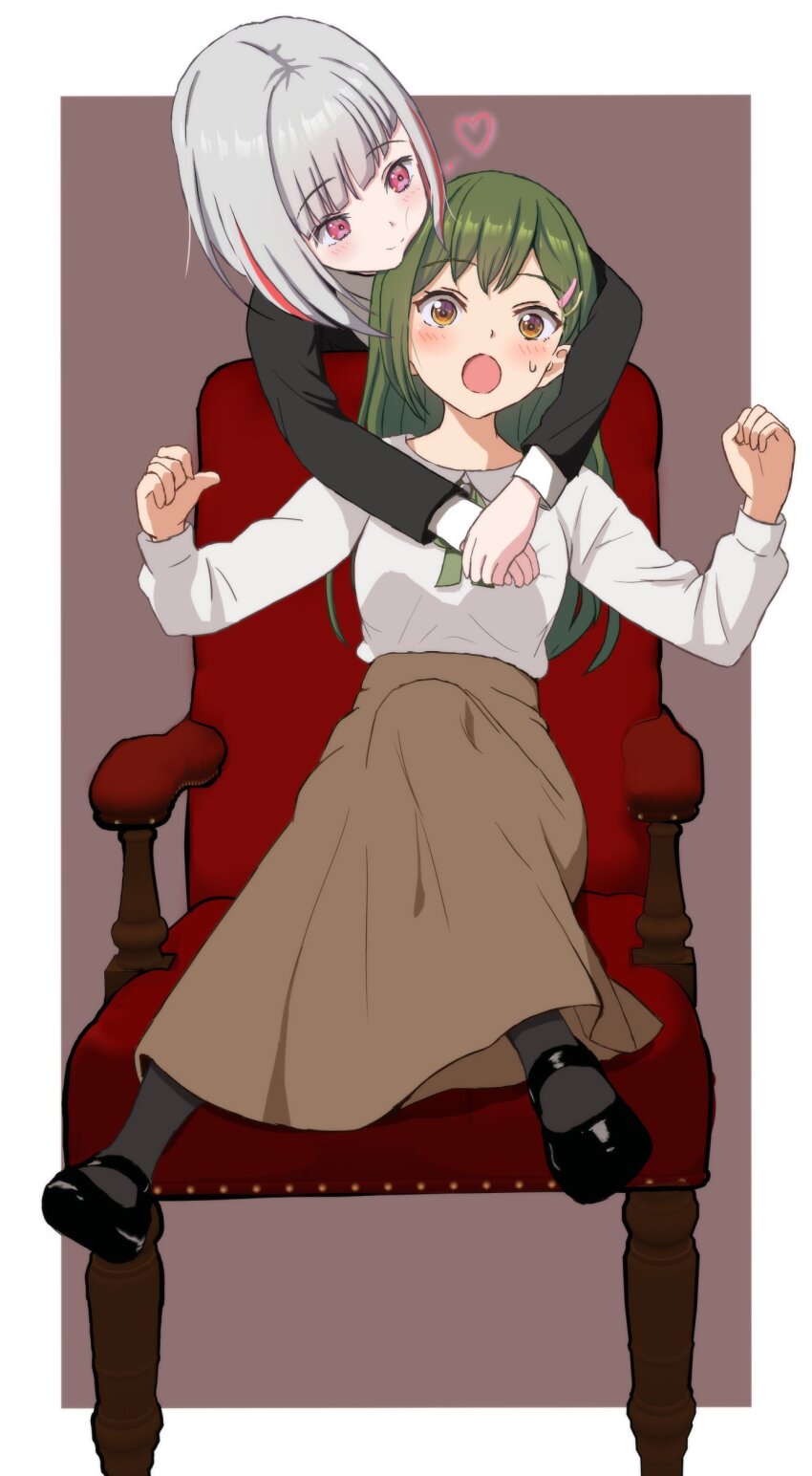 2girls, :o, absurdres, arms_around_neck, black_jacket, black_pantyhose, black_shoes, bob_cut