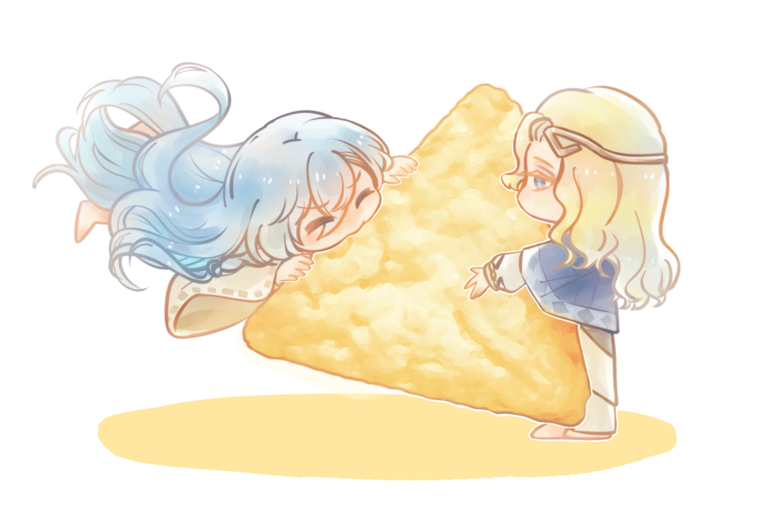 1boy, 1girl, 37_(reverse:1999), 6_(reverse:1999), ancient_greek_clothes, barefoot, blonde_hair, blue_eyes