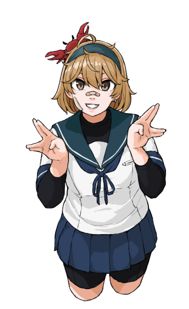 1girl, \\//, animal, animal_on_head, antenna_hair, bandaid, bandaid_on_face, bandaid_on_nose