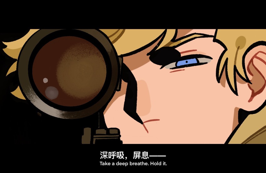 16personalities, 1boy, blonde_hair, blue_eyes, chinese_text, english_text, entrepeneur_(16personalities), leon_the_professional