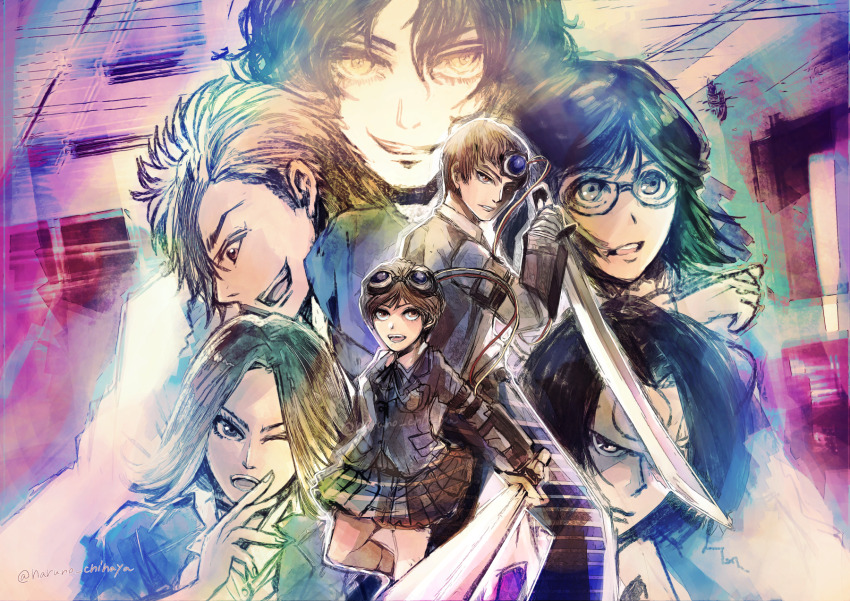 3girls, 4boys, a_withered_flower, akanezawa_reiko, black_hair, blazer, blue_jacket, brown_eyes