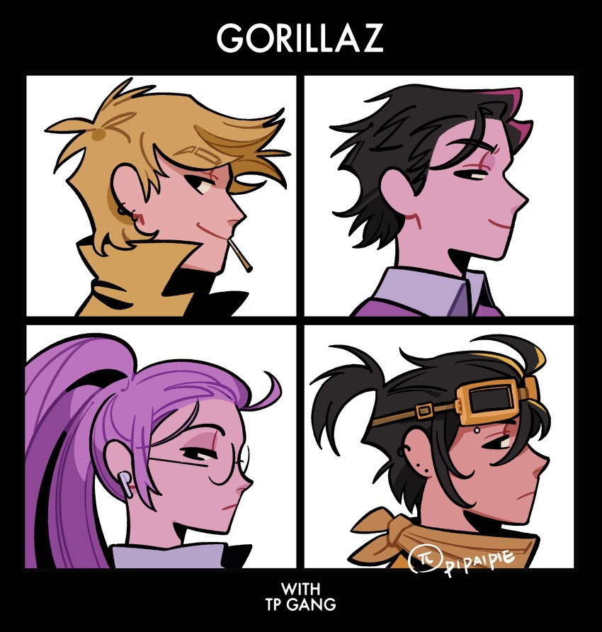 16personalities, 1girl, 3boys, absurdres, album_cover, bandana, bandana_around_neck, black_eyes